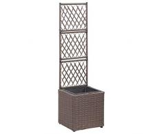 Tidyard Letto Rialzato Fioriera da Giardino con Traliccio in Polyrattan Marrone 30x30x107 cm,Fioriera Grigliato Rattan,Fioriera Traliccio,Fioriera da Giardino Legno,Fioriera da Esterno