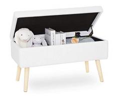 Panca Multifunzione Contenitore in Lino Tessuto Pouf Poggiapiedi Quadrato Puff Ottomana Letto Moderna Baule Cassapanca Imbottita Gambe in Legno da Ingresso Spogliatoio Interno Salotto Bianca