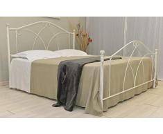 Letto Matrimoniale, Ferro BATTUTO, Modello Denise, 100% Made in Italy (Bianco, Sfumature Oro)