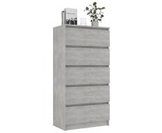 Cassettiera 5 Cassetti, Mobile Comò con 5 Cassetti, Mobile Cassettiera in Legno di Truciolato, 60x35x121 cm (LxPxA), Grigio Cemento