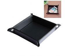 AOLVO PU Valet Tray, Square Coin Vassoio svuotatasche in Pelle, con Bottoni in Ottone, Key Phone Coin Box/Valet Vassoio/Comodino Storage Box Nero