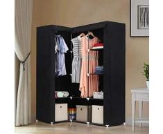 Armadio in Tessuto, Guardaroba Portatile,Forma a L Armadio Pieghevole, Armadio Componibile ad Angolo, Acciaio, Tessuto, plasticaAppendiabiti, Pieghevole,169 * 129 * 87cm,Nero