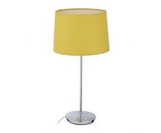 Relaxdays Lampada da Tavolo Classica, Luce con Attacco E14 e Paralume in Stoffa, Abat Jour da Comodino Vintage, Giallo