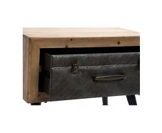 Wadiga comodino 1 cassetto in legno, metallo e similpelle marrone