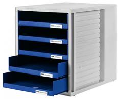 HAN 1450-14, Cassettiera System-Box, design attrattivo ed innovativo con 5 cassetti chiusi, grigio chiaro-blu