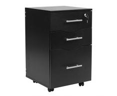 Cassettiera mobile per scrivania, con 3 cassetti e serratura, dimensioni 40 cm x 44 cm x 65 cm (larghezza x profondità x altezza), colore nero