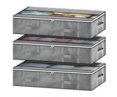 GoMaihe Contenitori per Armadio Sottoletto 3 Set, Salvaspazio Scatole per Armadio Pieghevole Organizzatore Armadio Con Finestra di Osservazione e Maniglia per Organizer Trapunte Abiti Stagionali