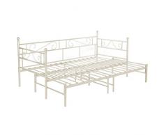 DORAFAIR Letto Doppio Frame Black Metal Telaio del Letto con Letto Estraibile 190 x 177 x 95 cm - Bianca