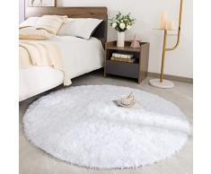 ROHATIM Tappeto rotondo Peloso Soggiorno Tappeti per Grandi Dimensioni Salotto Moderno cameretta Bimba tappeti ,Tappeto morbido e soffice per la camera da letto(Bianco,Ø 150 cm Rotondo)