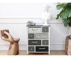 Rebecca Mobili Cassettiera 4 ceste in Vimini e 4 cassetti, Mobile Multiuso Industrial, di Legno, Camera Ingresso, Bianco Grigio - Misure: 68,5 x 56 x 29 cm (HxLxP) - Art. RE4325