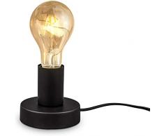 Lampada da tavolo, attacco per lampadina E27 non inclusa, interruttore sul cavo, diametro 10cm, abat-jour da comodino piccola in metallo nero opaco, luce da lettura vintage industriale