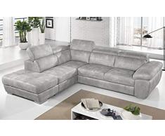 Dafne Italian Design Divano Letto angolare 3 posti con penisola a Sinistra. Similpelle Effetto Nabuk Grigio Ash (cm. 285 x 245 x 97h)