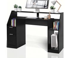 MIADOMODO® Scrivania per PC - 123 x 55 x 90 cm, con Ripiani, Cassetto, Armadietto e Scomparto Aperto, in MDF, Design Moderno, Nero - Tavolo Gaming, da Studio, Postazione di Lavoro, Computer, Ufficio