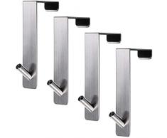 Ganci porta, Ganci per Porta in Acciaio Inossidabile, no Drilling or Tools Needed, per Ante Standard e Guardaroba e Armario 4 Pezzi,Imbottito,Removibile
