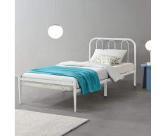 [en.casa] Struttura Letto in Metallo con Testiera e Pediera 90 x 200 cm Letto Singolo per Adulti/Ragazzi - Bianco