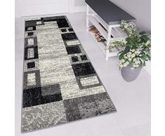 TAPISO Tappeto Passatoia Dream Camera Corridoio Salotto Moderno Cucina Grigio Astratto A Quadretti Geometrico 100 x 250 cm