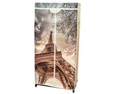 Tradineur Armadio TNT Design Parigi, Armadio Organizzatore di Abbigliamento Pieghevole in Tessuto, Armadio Tessuto non Tessuto, Armadio Rimovibile con Cerniera, Scaffale e Barra, 160 x 75 x 45 cm