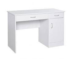 homcom Scrivania Moderna per PC e Computer con 2 Cassetti e 1 Armadietto per Ufficio o Camera in Legno Bianco