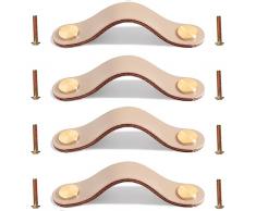 Yuaaoh Maniglie in Pelle per Mobili 4 Pezzi Pomelli in Pelle per Cassetti Maniglia Armadio Pelle Maniglia di Pelle per Cucina Armadietto del Bagno Armadi Comodino Armadio Comò 16.8cm Cachi