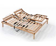 Evergreenweb - Rete Matrimoniale Elettrica 140x190 a Doghe in Legno Ortopedica Motorizzata con 2 Alzate Separate Base Letto o Materasso 4 Zone Reclinabili Regolatori Rigidità Piedi Smontabili Offerta