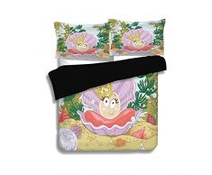 Set copripiumino nero, perle, perla principessa carino in vongola con corona Tiara Reef stampa del fumetto Stampa vivaio valletto bambino, multi, decorativo 3 pezzi set biancheria da letto di 2 federe