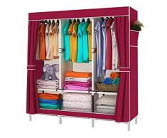 Tessuto Tela Armadio Armadio Ripostiglio Vestiti Appesi Scaffalature Metallo Portatile Assemblaggio Bold Camera da Letto Casa Affitto Camera Rosso 128X45X170Cm Armadio Combinato, D-J