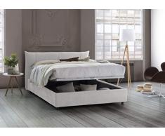 Talamo Italia Letto contenitore Matrimoniale Alice, Made in Italy, Letto con rivestimento in tessuto, Apertura frontale, con materasso 160x200 cm incluso, Bianco