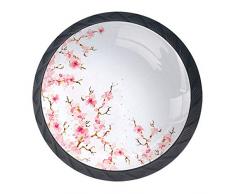 Set di 4 pomelli rotondi per mobili con stampa di fiori di ciliegio, cassettiera, armadio, guardaroba, maniglie per casa e cucina, ABS, Color1, 1.38x1.10IN
