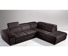 Dafne Italian Design Divano Letto angolare 3 posti con penisola a Destra. Similpelle Marrone (cm. 285 x 245 x 97h)