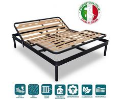 EVERGREENWEB - Rete Matrimoniale ELETTRICA 140x200 a Doghe in Legno TAGLIE FORTI XXL alzata MOTORIZZATA Rinforzata Doppia Struttura in Ferro + 5 Gambe Smontabili, Base da Incasso per Letti e Materassi
