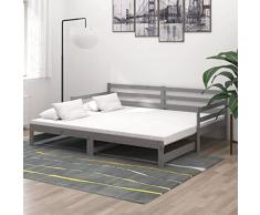 Lechnical Dormeuse Estraibile Grigia in Massello di Pino 2x(90x200) cm,Dormeuse Estraibile,Dormeuse con Letto Estraibile,Dormeuse da Soggiorno(SPU:806957)