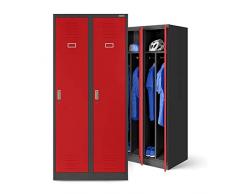 Jan Nowak Armadietto spogliatoio Armadio metallico 2 Scompartimenti Parete divisoria Fessure di ventilazione Rivestimento in polvere 180 cm x 80 cm x 50 cm (Antracite-Rosso)
