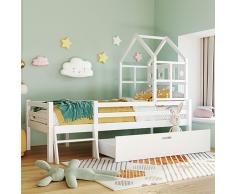 Letto House Letto Per Bambini Con Scaletta E Cassetti Letto A Castello Massello 90x200cm Con Protezione Anticaduta Rete A Doghe Letto Pavimento Bianco Legno Giroletto Per Ragazzi Ragazze Camerette