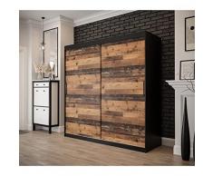 Mb-moebel - Armadio da camera con 2 ante scorrevoli, guardaroba (bastone appendiabiti) con ripiani (L x A x P): 200 x 200 x 62 cm - Alter STIL T (senza cassetti, stile antico, nero