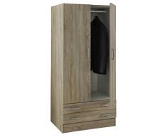 Composad Armadio 2 Ante 2 Cassetti Rovere Sonoma contenitore salvaspazio, (LxAxP): 82x184x46,3cm, adatto a camera da letto, lavanderia, ripostiglio, garage