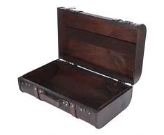 Forziere del Tesoro in Legno con Manico, Piccola Scatola di Legno Anticata, Cassapanca Decorativa, Valigia Antica Portatile Custodia in Legno Oggetti di Scena per la Fotografia Decorazione Artigianale