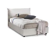Talamo Italia Letto contenitore Una piazza e mezza Veronica, Made in Italy, Letto con rivestimento in ecopelle, Apertura frontale, con materasso cm 120x190 incluso, Bianco