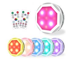 Led Armadio, Luci Led a Batteria, 【Aggiornata】Luce Colorate Notturna con Telecomando, Illuminazione per Interni Cucina, Cabina Armadio, Emergenza, Cameretta, Vetrinetta, 6 Pezzi