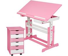 TecTake 800062 Scrivania per Bambini Regolabile in Altezza + Comò Cassettiera a Rotelle - Diversi Colori - (Rosa | no. 401240)