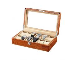 LSLS Portagioielli 12 Slot Watch Case con valletto, Orologio in Legno Display Case Guarda organizzatore, Custodia per Gioielli Organizzatore Gioielli