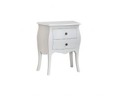 Vicentini arreda COMODINO BOMBATO BIANCO IN LEGNO SHABBY CHIC CON POMELLI BRONZO
