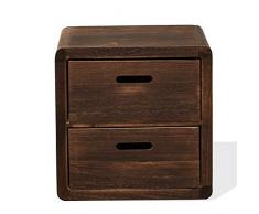 Rebecca Mobili Comodino Vintage, cassettiera 2 cassetti in Legno di Paulownia, Colore Marrone, arredo casa - Misure: 44,5 x 44 x 35 cm (HxLxP) - Art. RE4148