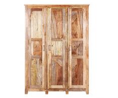 Shakò Armadio Etnico a 3 Ante Legno Naturale, Armadio Guardaroba Legno, Dimensioni cm 145 x 60 x H 195 - Mobile Vintage, Mobili Rustici, Mobili in Legno Massello