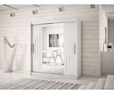 E- MEUBLES Armadio per camera da letto con 2 ante scorrevoli e specchio in stile contemporaneo Armadio (bastone) con ripiani (LxAxP): 150 x 200 x 62 cm Maltese (bianco), 150 cm