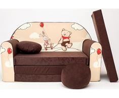 PRO COSMO K26 Bambini Divano Letto futon con Pouf/poggiapiedi/Cuscino, Tessuto, Marrone, 168 x 98 x 60 cm