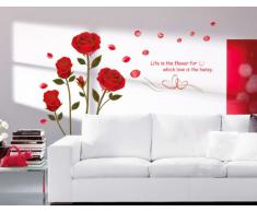 ufengke® Rosso Romantico Rosa Fiori Adesivi Murali, Camera da Letto Soggiorno Adesivi da Parete Removibili/Stickers Murali/Decorazione Murale