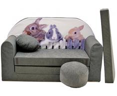 Pro Cosmo a25 Bambini Divano Letto futon con Pouf/poggiapiedi/Cuscino, Tessuto, Verde, 168 x 98 x 60 cm