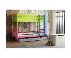 Toby For Kids Kids Kids - Letto a castello in legno massello, misura 180 x 90 cm, colore mix 2, cassetto sì, materasso 11 cm in schiuma/noce di cocco/grano saraceno