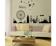 Wallpark Nero Città Silhouette - Londra Torre del Ponte Ruota Panoramica Removibile Adesivi Murali Adesivi da Parete, Soggiorno Camera da Letto Casa DIY Arte Decorativo Adesivo Murale