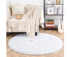 MARATIP Tappeto rotondo Peloso Soggiorno Tappeti per Grandi Dimensioni Salotto Moderno cameretta Bimba tappeti,Tappeto morbido e soffice per la camera da letto(Bianco,Ø 100 cm Rotondo)